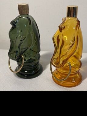Avon Green and Amber Horse Head Bottles